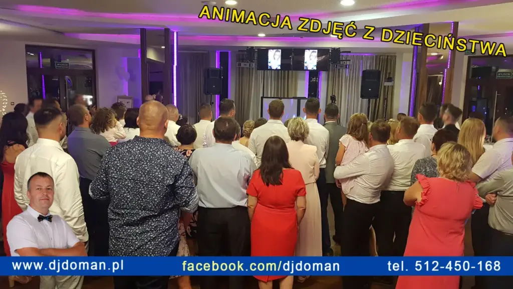 Animacja zdjęć z młodości na ekranach podczas wesela – atrakcja weselna DJ Doman