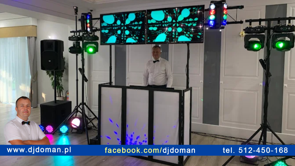 DJ Doman podczas na wesele – oświetlenie LED i ekran ruchome głowy